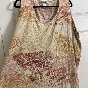 Ulla Popken Women's Sleeveless Shirt Top Tunic Print Pattern Plus Size 32/34